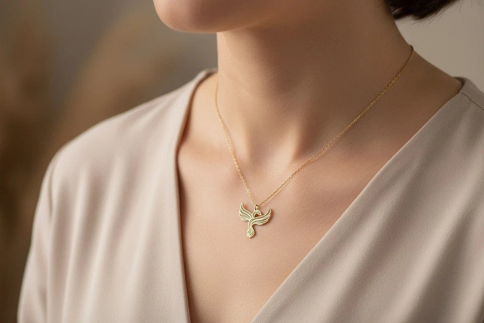 Anka Kuşu Kolye - 14K Altın Kaplama Zarafet Serisi